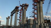 The super-columns are all nearly complete, with one crossbeam already in place, which will support the retractable roof, February 6, 2010