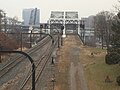 Rapid tracks adjacent to abandoned railroad right-of-way for Cleveland Union Terminal