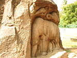 Rock Cut Sculpture, Representing The Group Of Elephants, Monkey And Peacock