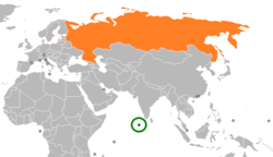 Map indicating locations of Maldives and Russia