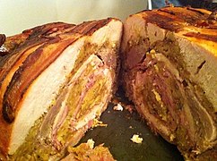 Turducken, sliced to show layers within
