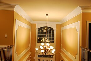 A compound crown molding built up out of several individual trim elements