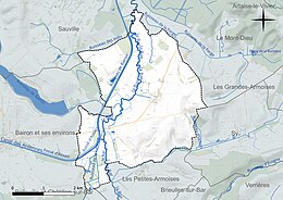 Carte en couleur présentant le réseau hydrographique de la commune