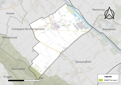 Carte de la ZNIEFF de type 2 sur la commune.