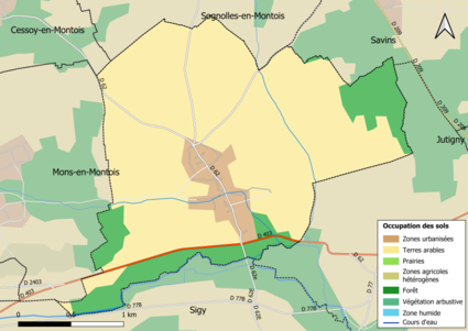 Carte des infrastructures et de l'occupation des sols en 2018 (CLC) de la commune.