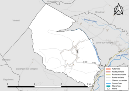 Carte en couleur présentant le réseau hydrographique de la commune