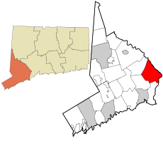 Shelton's location within Fairfield County and Connecticut