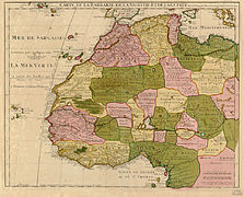 En 1707, este mapa francés muestra incluso el Níger fluyendo en el Senegal; su delta interior es claramente identificado. El río Formosa desemboca en el golfo de Benín.