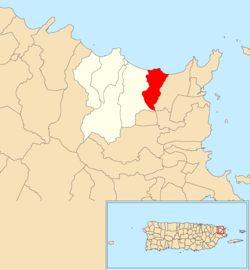 Location of Juan Martín within the municipality of Luquillo shown in red