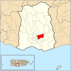 Location of barrio Machuelo Abajo within the municipality of Ponce shown in red