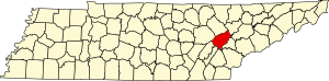 Map of Tennessee highlighting Roane County