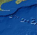 Map showing the locations of Bear, Kelvin and Manning seamounts.