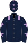 Dark blue, mauve epaulets, dark blue sleeves, mauve stars and cap