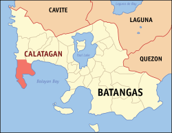 Map of Batangas with Calatagan highlighted