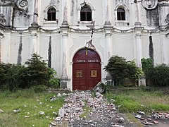 Saint Catherine of Alexandria Church entrance quake damage