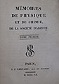 Title page to volume I of Mémoires de physique et de chimie de la Société d’Arcuei (1807)