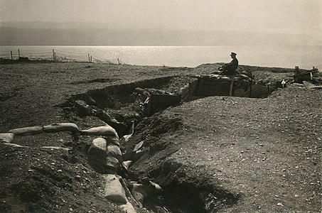 Ottoman trenches on the shores of the Dead Sea at Middle Eastern theatre of World War I, by American Colony Jerusalem (edited by Durova)