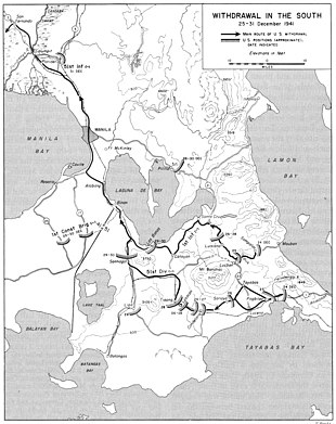 Map of Southern Luzon depicting United States Army Forces in the Far East movements in December 1941