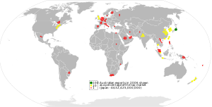 خريطة للعالم توضح توزيع البضائع الأسترالية