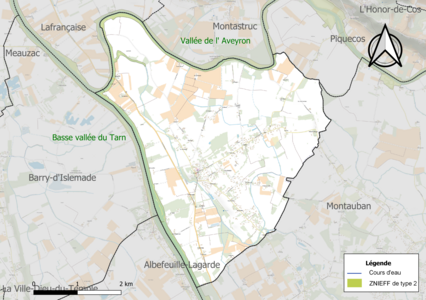 Carte des ZNIEFF de type 2 sur la commune.