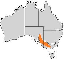 Map of Australia, with shading indicating the species occurs in South Australia and Victoria.