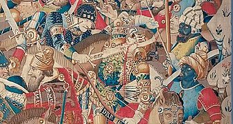Detalle del tapiz La muerte de Paris, perteneciente a la extraordinaria colección de tapices franco-flamencos del Museo Catedralicio