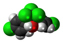 Space-filling model of the dicofol molecule