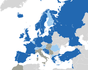 A coloured map of the countries of Europe