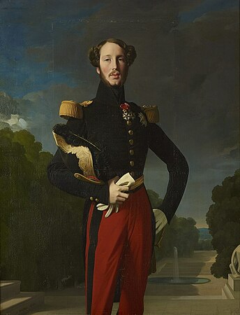 Ingres et atelier, Portrait posthume de Ferdinand Philippe d'Orléans, prince royal (1810-1842), réplique sur fond de paysage, 1843, musée national des châteaux de Versailles et de Trianon