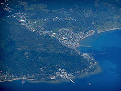 Aerial shot of Pasacao with its port and oil depot