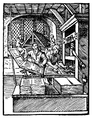 Atelier d’imprimerie, 1568. Pressier et encreur