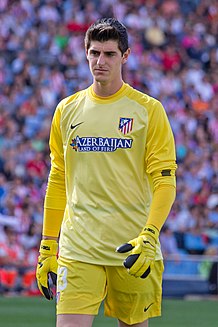 Thibaut Courtois playing for Atlético Madrid in 2013
