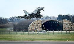 A Eurofighter Typhoon taking off from RAF Coningsby.