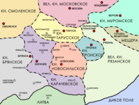 Early principalities on the Upper Oka c. 1300   Principality of Tarusa   Principality of Novosil'   Principality of Karachev