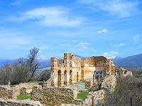 Ruins of the 10th-century Church of Achillius of Larissa, on the eponymous island of Agios Achilleios, Mikra Prespa, a typical basilica church[68]