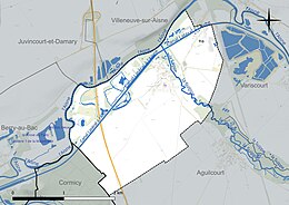 Carte en couleur présentant le réseau hydrographique de la commune