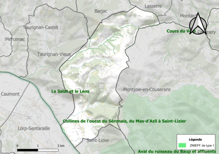 Carte des ZNIEFF de type 1 sur la commune.