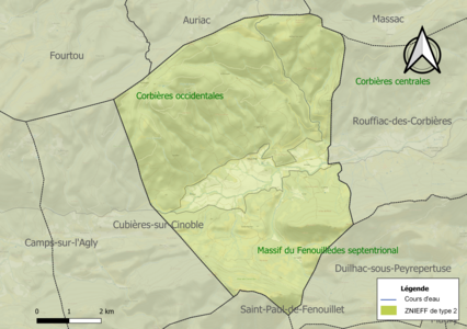 Carte des ZNIEFF de type 2 sur la commune.