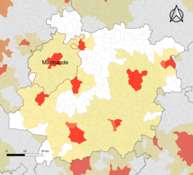 Localisation de l'aire d'attraction de Marmande dans le département de Lot-et-Garonne.
