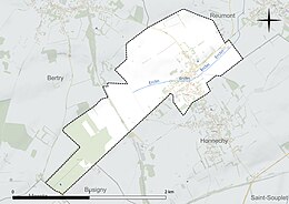 Carte en couleur présentant le réseau hydrographique de la commune