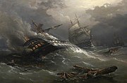 Painting of the sinking of Achille by Richard Brydges Beechey