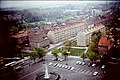 Blick vom Anklamer Nikolaikirchturm auf den Marktplatz und die Keilstraße um 1970