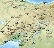 خريطة المنطقة الحدودية البيزنطية-العربية شمال غربي بلاد الشام حيث وقعت الحملة العباسية عام 806