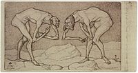 Sixth Invention: Zwei Männer, einander in höherer Stellung vermutend, begegnen sich, 1903, etching, Zentrum Paul Klee, Bern
