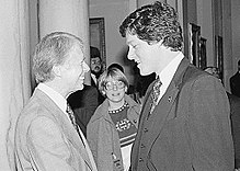 Newly elected Governor of Arkansas Bill Clinton meets with President Jimmy Carter in 1978.