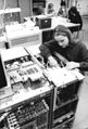 A worker at an assembly plant producing the ES 2655 mainframe in 1985