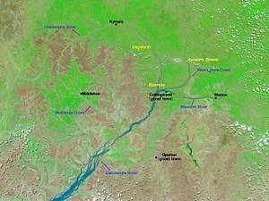 Only two months later, in February 2009, the Collingwood area seems a bit wetter and, consequently, lusher. This flooding happened towards the end of a drought.