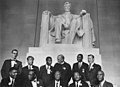 Image 18Leaders of the march in front of the statue of Abraham Lincoln: (sitting L-R) Whitney Young, Cleveland Robinson, A. Philip Randolph, Martin Luther King Jr., and Roy Wilkins; (standing L-R) Mathew Ahmann, Joachim Prinz, John Lewis, Eugene Carson Blake, Floyd McKissick, and Walter Reuther (from March on Washington for Jobs and Freedom)