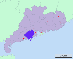 広東省中の江門市の位置