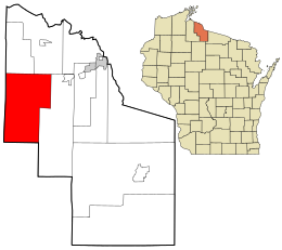 Location in Iron County and the state of Wisconsin.